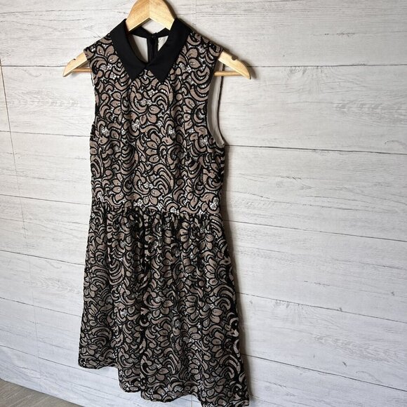 Betsey Johnson Dress Womens SZ 2 Black and Tan Lace with Peter Pan Collar Pinup - Picture 4 of 16